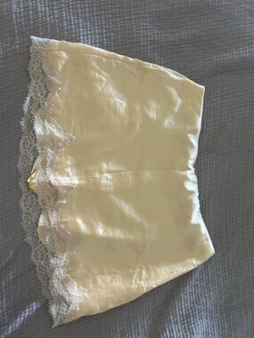 Abercrombie & Fitch Pale Yellow Satin Mini Skirt with Lace Hem